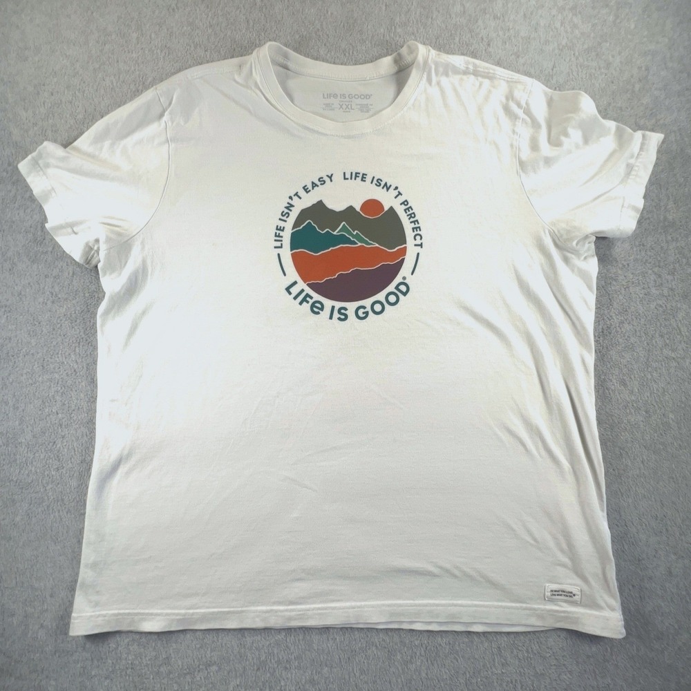 Life Is Good Mens XXL Crusher T-Shirt White Mountain Graphic Life Isnt Easy Tee